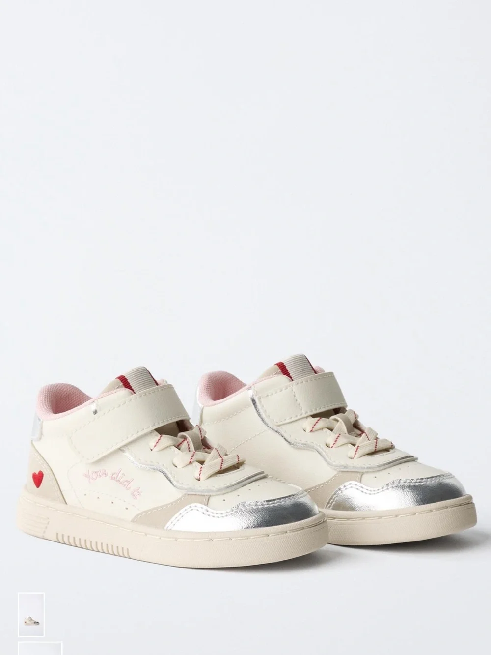 Zara Kids Cream High-Top Sneakers with Pink and Silver Accents